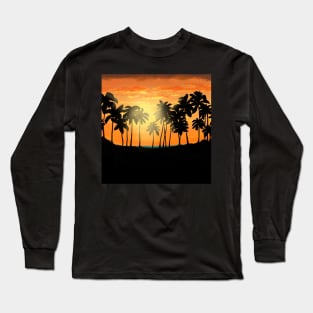 Orange sky blue water sunset at the beach Long Sleeve T-Shirt